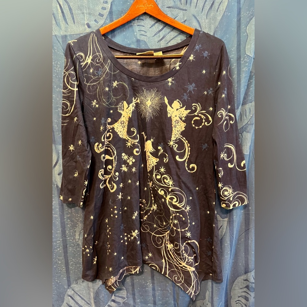 Blue Embellished Graphic Blouse